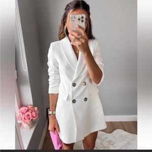 Zara White Long Blazer Dress